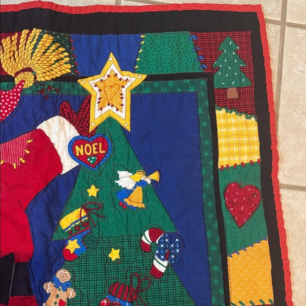 Quilt Throw Colorful Santa and Christmas Tree Holiday Throw